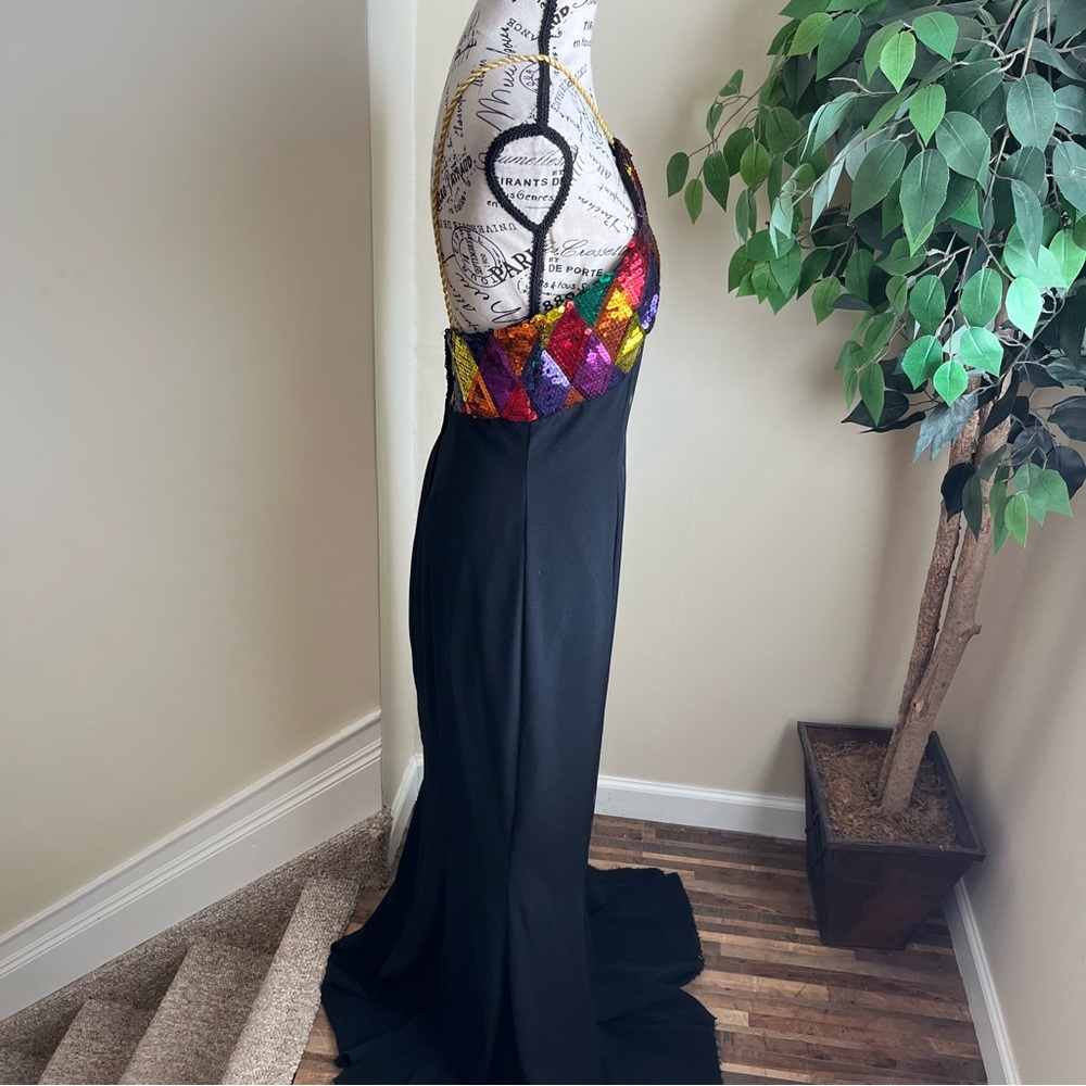 Sugarplum Vintage Rope Neck Sequin Bodice Mermaid Formal Gown Black Sz M - Picture 6 of 16